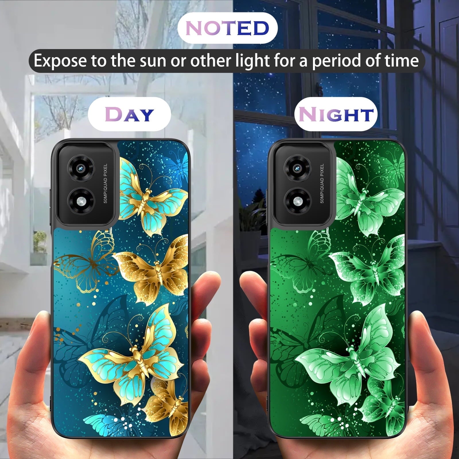 BENTOBEN Case for Motorola Moto G Play 2024 Model 6.5" Shockproof Butterfly Back Cover Cell Phone,  Glow in Night