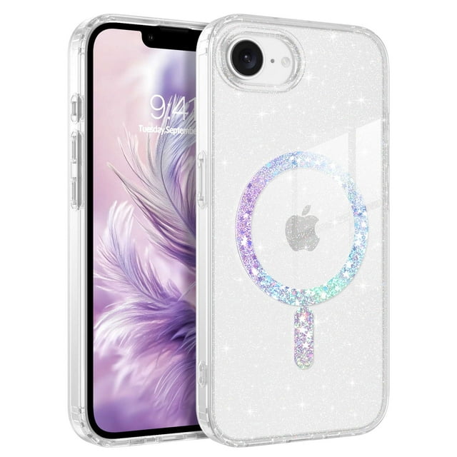 BENTOBEN Magnetic Case for iPhone 16e 6.1-inch 2025 Model Clear Glitter Crystal Compatible with Mag-Safe Shockproof Sparkly Cute Protective Cover