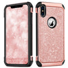 BENTOBEN iPhone X/10 Case, iPhone XS (2018) Shockproof Glitter Sparkle Bling Girl Women 2 in 1 Shiny Faux Leather Hard PC Soft Bumper Protective Phone Cover for Apple iPhone X/XS 5.8", Rose Gold/Pink - BENTOBEN
