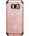 BENTOBEN Shockproof Glitter Sparkly Bling 2 in 1 Hybrid Hard PC Shiny Faux Leather Chrome Protective Case for Samsung Galaxy S8 2017 (5.8 Inch), Rose Gold - BENTOBEN